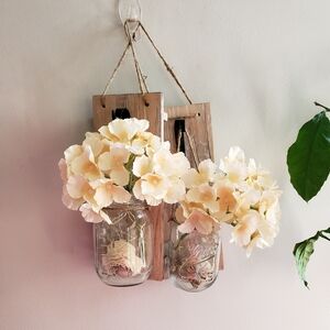 Lighted Cottagecore Farmhouse Mason Jar Hanging Floral Wall Accent Decor Set